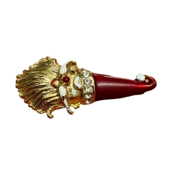 Vintage Santa Claus Brooch Pin Gold Tone with Red Hat and Rhinestones Holiday - Picture 3 of 7